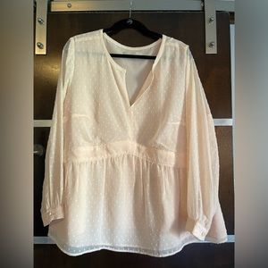 LOFT Plus Size Light Pink Dot Detail Peplum Blouse